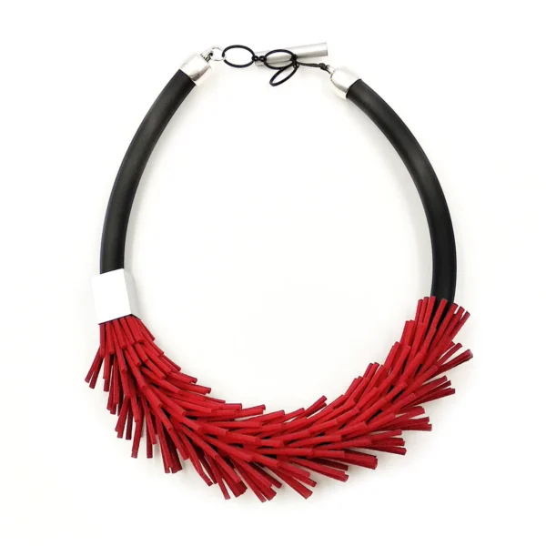 Red Suede Black Rubber Necklace Christina Brampti