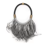 Leather  Fringers Silver Boho Necklace K2198  Christina Brampti