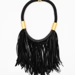 Leather  Fringers Black Boho Necklace K2198  Christina Brampti