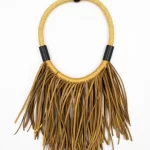 Leather  Fringers Gold Boho Necklace K2198  Christina Brampti