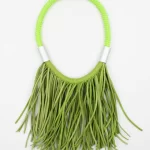 Leather  Fringers Green Boho Necklace K2198  Christina Brampti