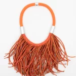 Leather  Fringers Orange Boho Necklace K2198  Christina Brampti