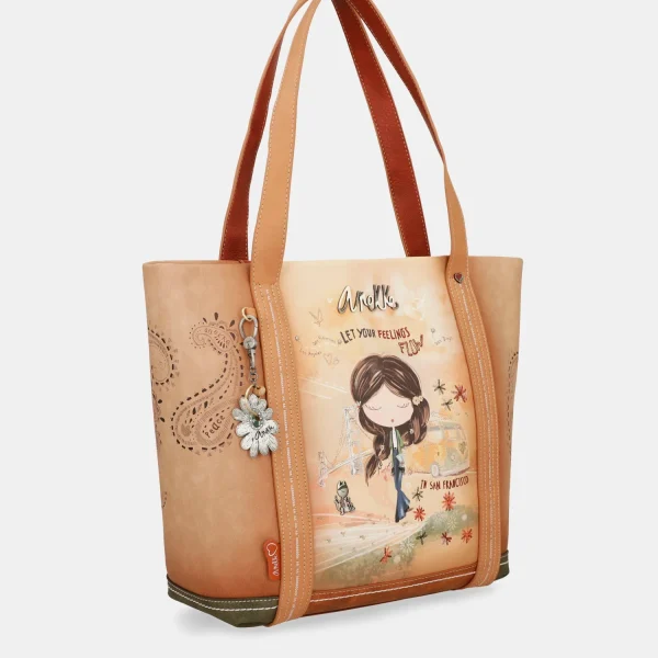 Γυναικεία Eco Leather Shopping Bag Large Anekke 1 Peace & Love Camel